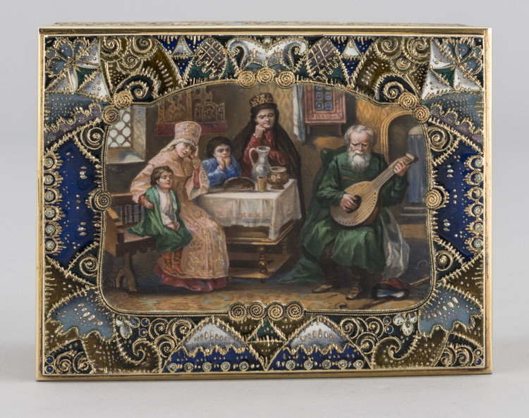 Шкатулка с эмалевой миниатюрой «Слушают бандуриста» (по картине К. Маковского) - фото, ракурс 1