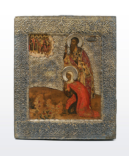 Икона «Святой Антипа и неизвестная святая в молении Господу Вседержителю» - фото