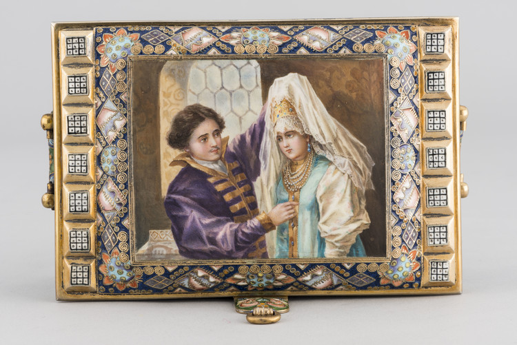 Шкатулка с эмалевой миниатюрой «Жених и Невеста» - фото, ракурс 1